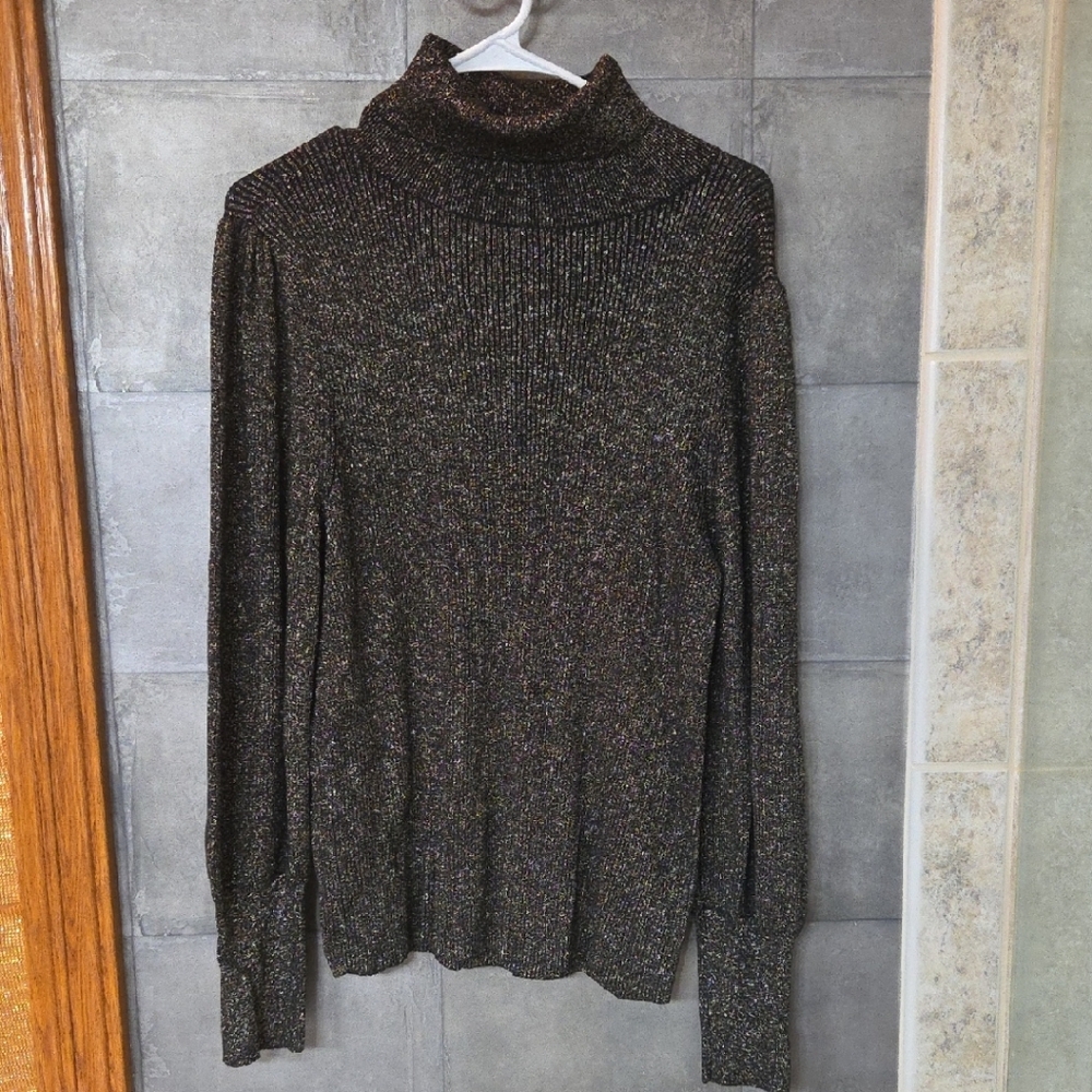 Ann Taylor Women's Turtleneck Sweater - Black and Gold XL (fits as  Large)